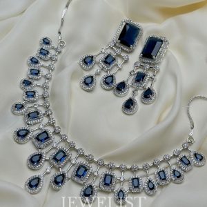 Regal Sapphire Drop Necklace Set with Matching Earrings - Sapphire Stone Artificial Jewellery by Jewelist.pk