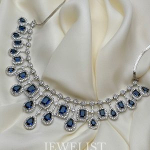 Regal Sapphire Drop Necklace Set with Matching Earrings - Sapphire Stone Artificial Jewellery by Jewelist.pk