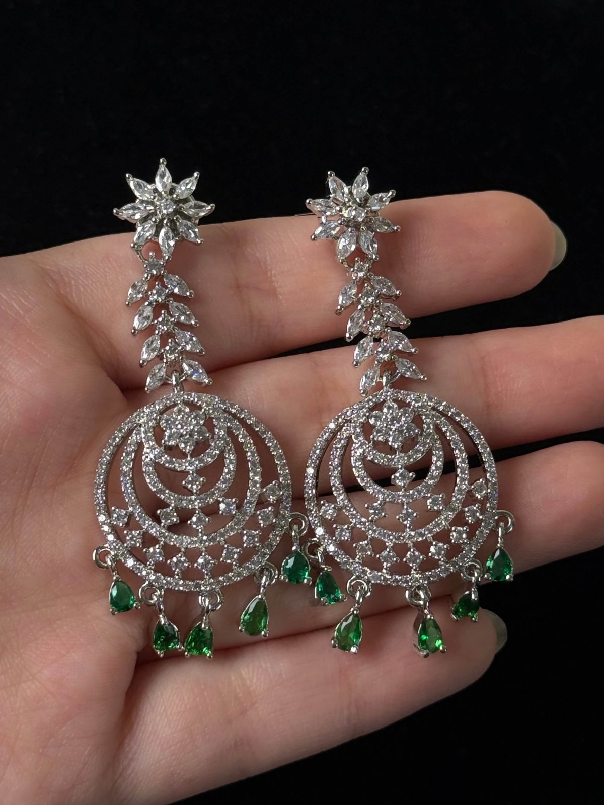 Silver Delicates Shimmering Emerald Green Drop Jewellery Earrings - Jewelist.pk (Fashion Jewellery)