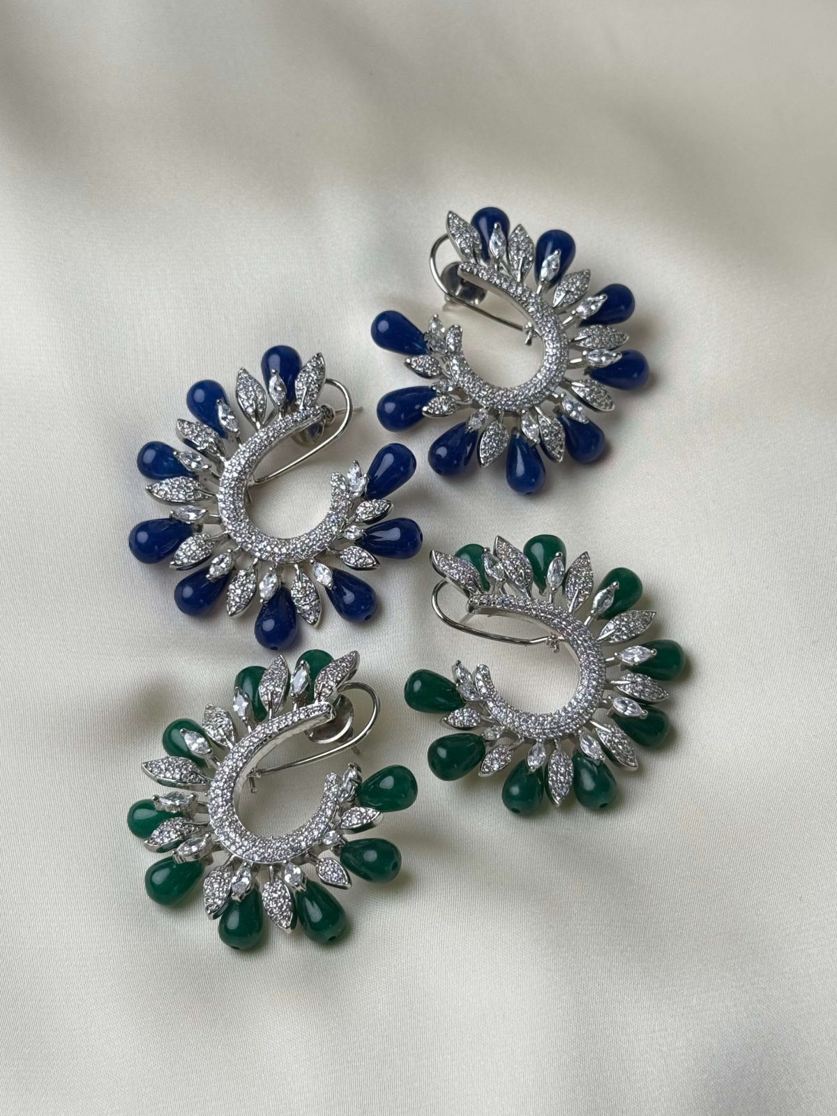 Symphony Crescent Paved Crystal Jewellery Earrings (Blue/Green) - Jewelist.pk (Fashion Jewellery)