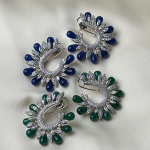 Symphony Crescent Paved Crystal Jewellery Earrings (Blue/Green) - Jewelist.pk (Fashion Jewellery)