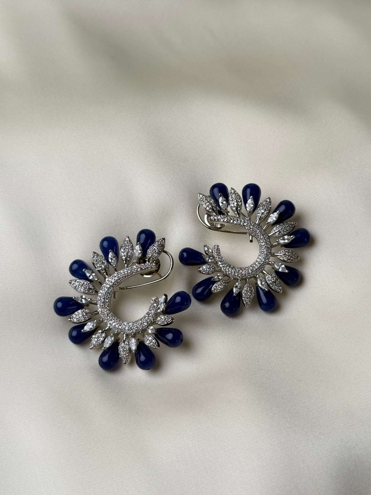 Symphony Crescent Paved Crystal Jewellery Earrings (Blue) - Jewelist.pk (Fashion Jewellery)