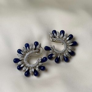 Symphony Crescent Paved Crystal Jewellery Earrings (Blue) - Jewelist.pk (Fashion Jewellery)