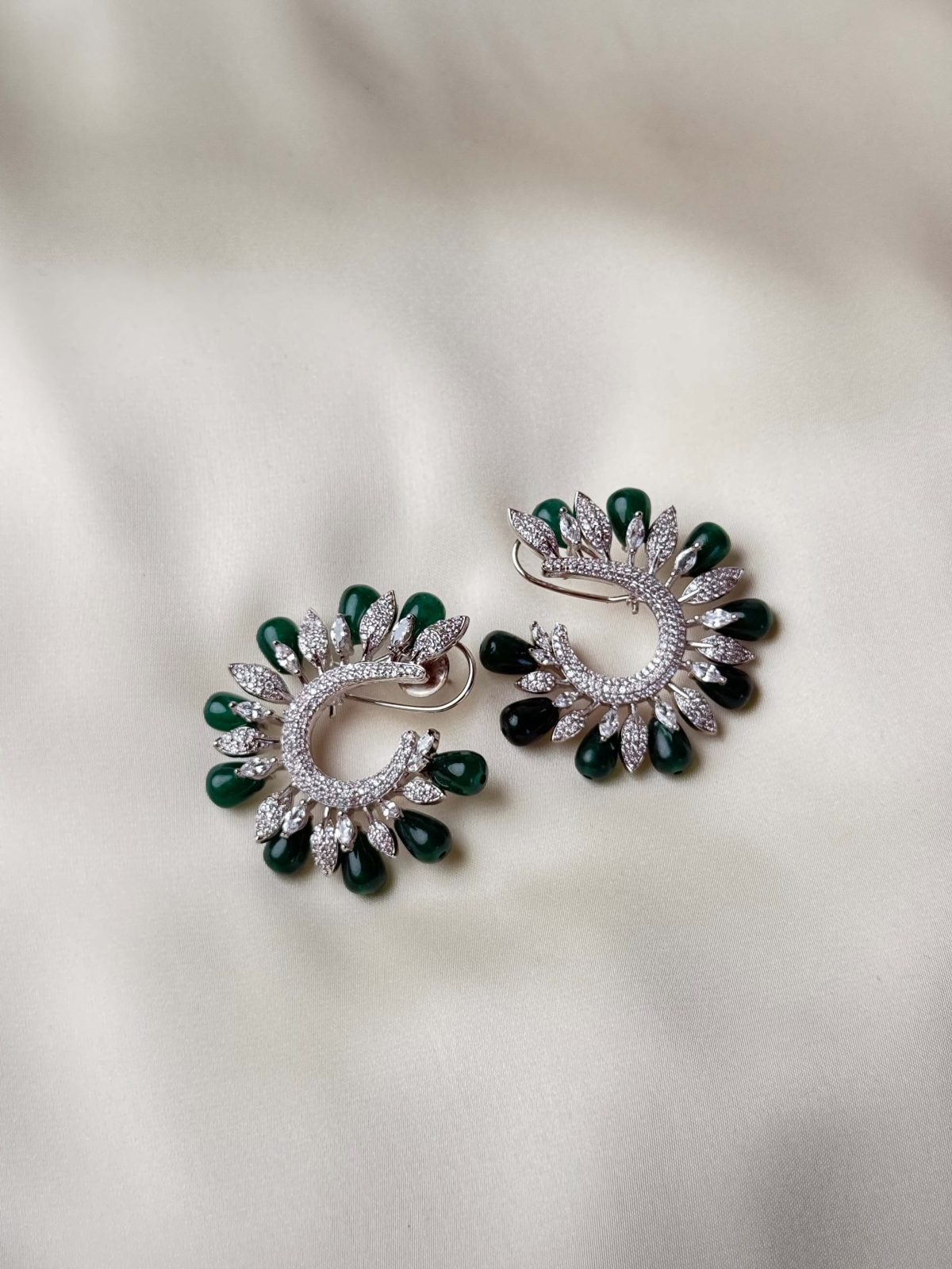 Symphony Crescent Paved Crystal Jewellery Earrings (Green) - Jewelist.pk (Fashion Jewellery)