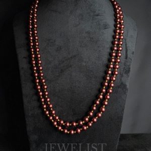 Truffle brown double strand pearl necklace with gold spacers