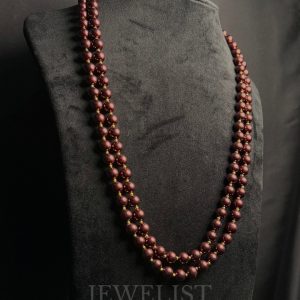 Truffle brown double strand pearl necklace with gold spacers