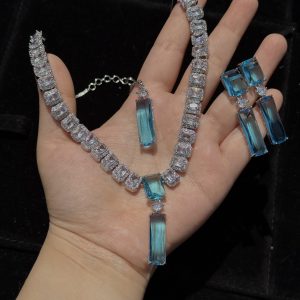 Twilight Rectangle Pendant Necklace and Earrings Set in Aqua