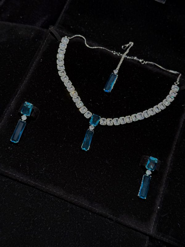 Twilight Rectangle Pendant Necklace and Earrings Set in Aqua