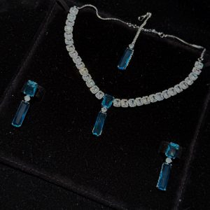 Twilight Rectangle Pendant Necklace and Earrings Set in Aqua