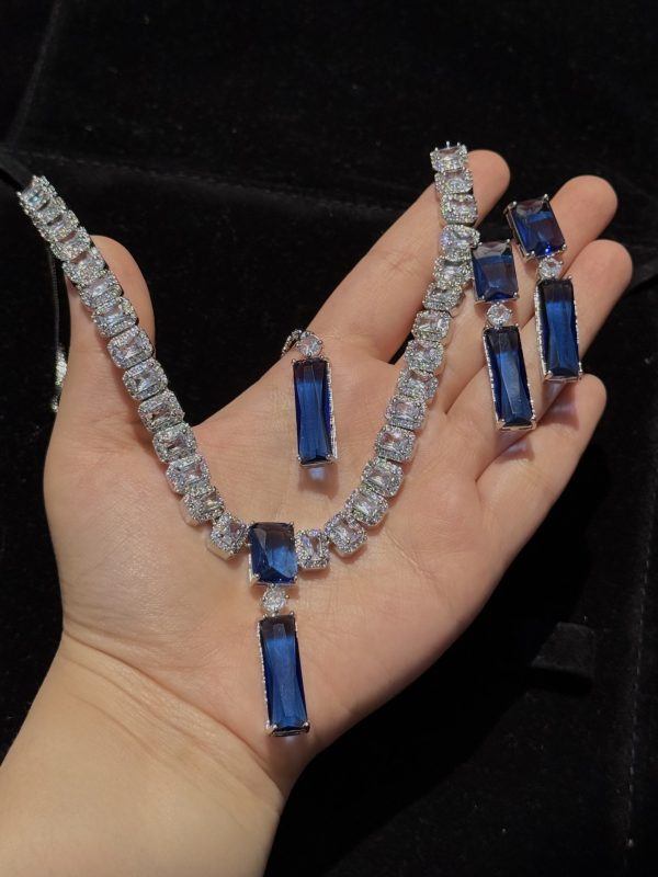 Twilight Rectangle Pendant Necklace and Earrings Set in Blue
