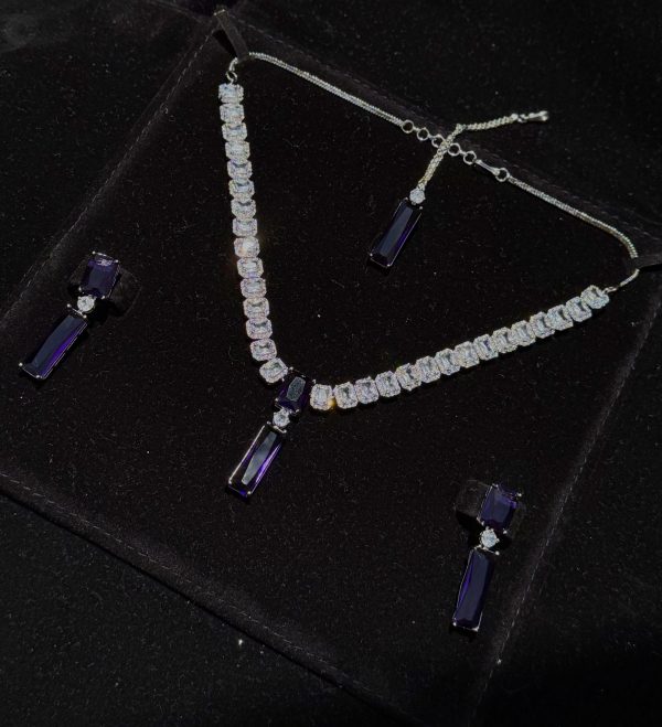 Twilight Rectangle Pendant Necklace and Earrings Set in Blue