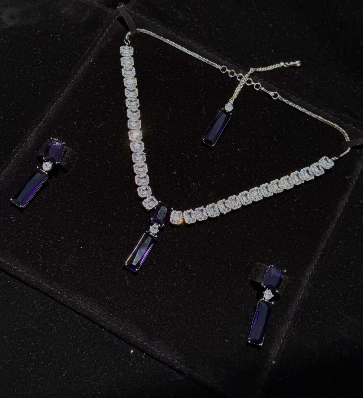 Twilight Rectangle Pendant Necklace and Earrings Set in Blue