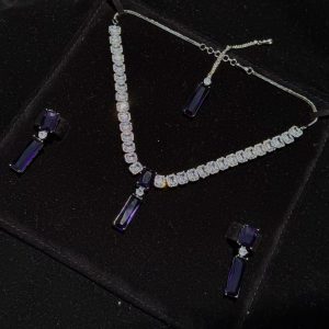 Twilight Rectangle Pendant Necklace and Earrings Set in Blue