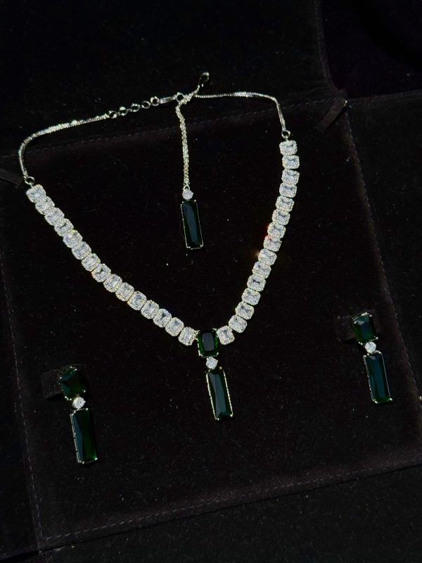 Twilight Rectangle Pendant Necklace and Earrings Set in Emerald Green