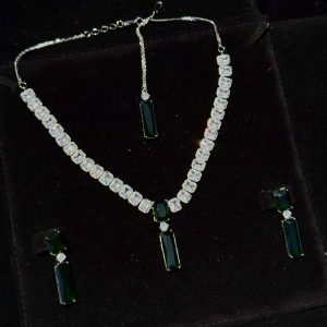 Twilight Rectangle Pendant Necklace and Earrings Set in Emerald Green