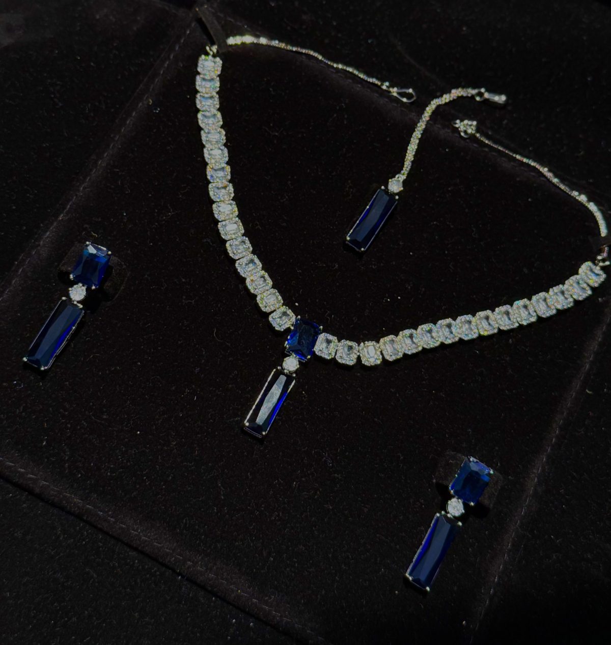 Twilight Rectangle Pendant Necklace and Earrings Set in Purple