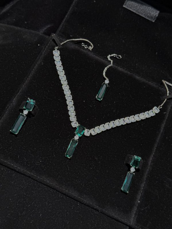 Twilight Rectangle Pendant Necklace and Earrings Set in Sea Green