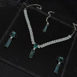 Twilight Rectangle Pendant Necklace and Earrings Set in Sea Green