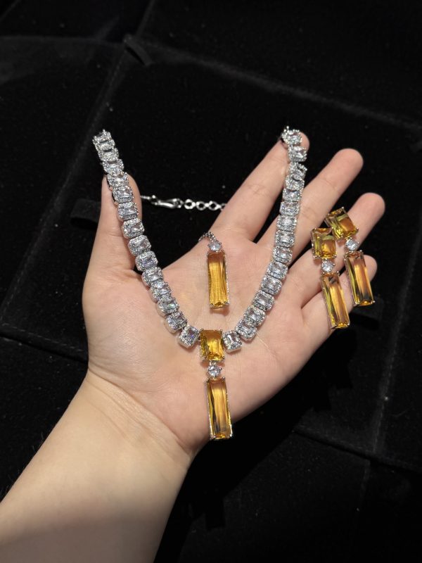 Twilight Rectangle Pendant Necklace and Earrings Set in yellow