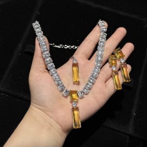 Twilight Rectangle Pendant Necklace and Earrings Set in yellow