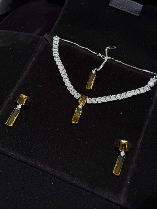 Twilight Rectangle Pendant Necklace and Earrings Set in yellow