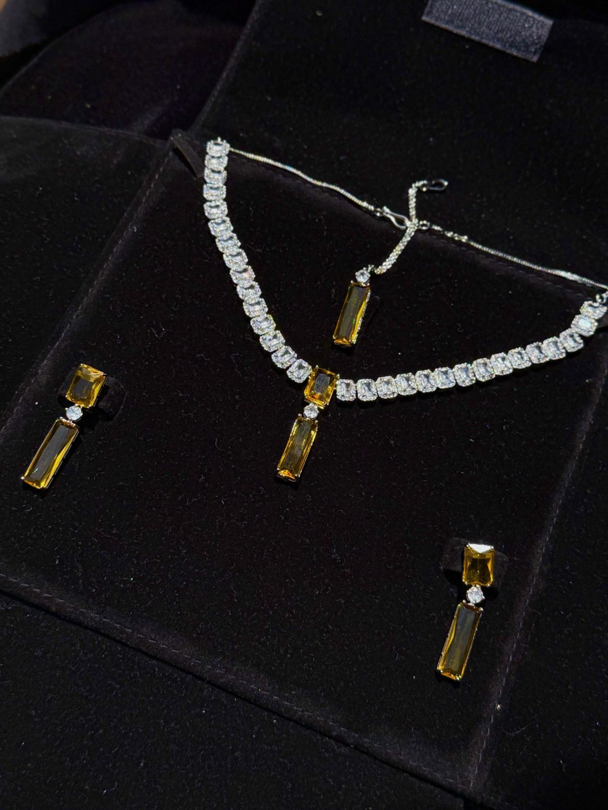 Twilight Rectangle Pendant Necklace and Earrings Set in yellow