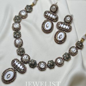 Turkish Stonework & Pearl Bridal Jewellery Set in Sea Green - Jewelist.pk Necklace and Earrings