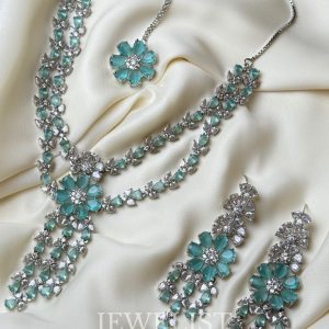 Turquoise Flora Elegance Necklace Set with Maang Tikka - Jewelist.pk Artificial Jewellery