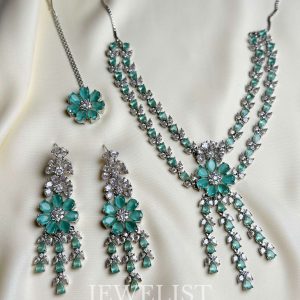 Turquoise Flora Elegance Necklace Set with Maang Tikka - Jewelist.pk Artificial Jewellery
