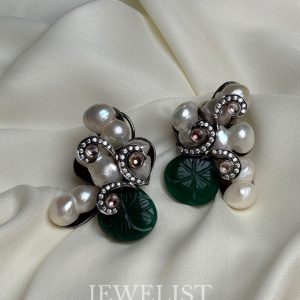 Veridian Swirl Pearl Statement Earrings - Artistic Artificial Jewellery by Jewelist.pk