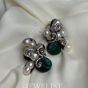 Veridian Swirl Pearl Statement Earrings - Artistic Artificial Jewellery by Jewelist.pk