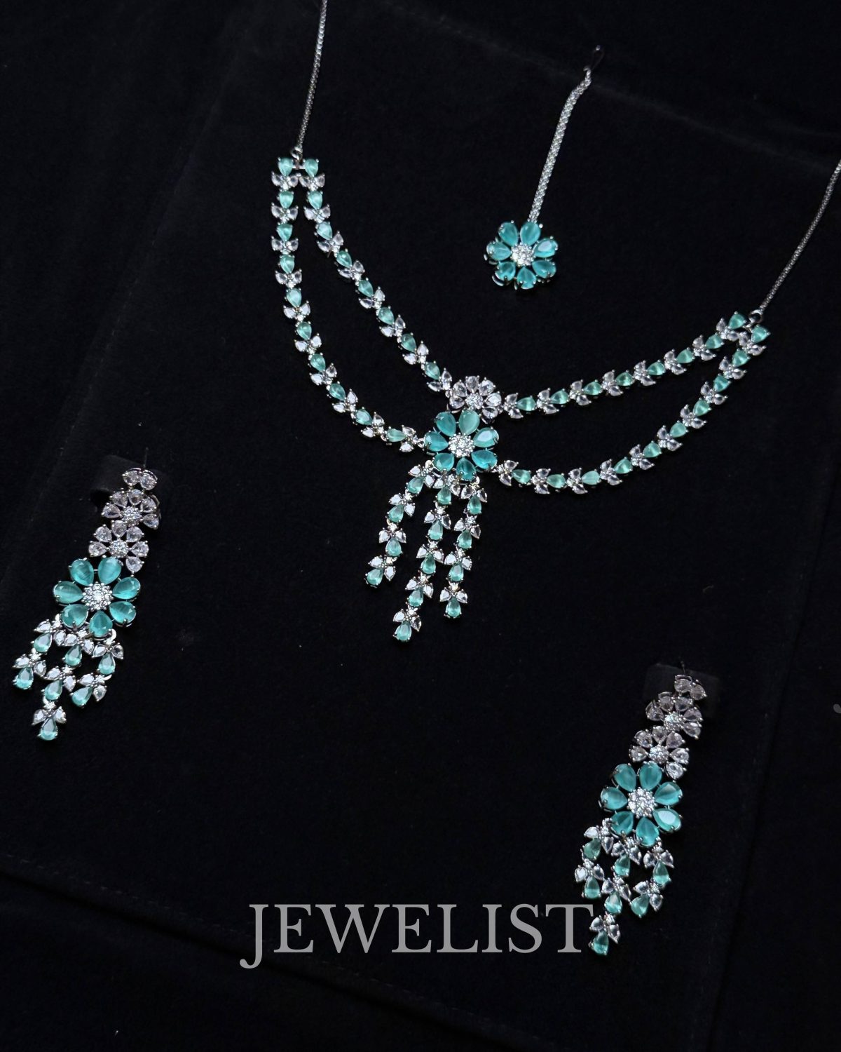 Turquoise Flora Elegance Necklace Set with Maang Tikka - Jewelist.pk Artificial Jewellery