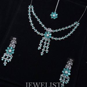 Turquoise Flora Elegance Necklace Set with Maang Tikka - Jewelist.pk Artificial Jewellery