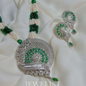 Garden of Pearls Pendant Necklace Set with Emerald Green Beads and Multi-Colored Stones - Jewelist.pk Artificial Jewellery