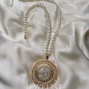 Divine Calligraphy Pearl Malas - Islamic Jewellery with Gold and Colorful Stones by Jewelist.pk