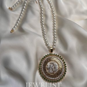 Divine Calligraphy Pearl Malas - Islamic Jewellery with Gold and Colorful Stones by Jewelist.pk