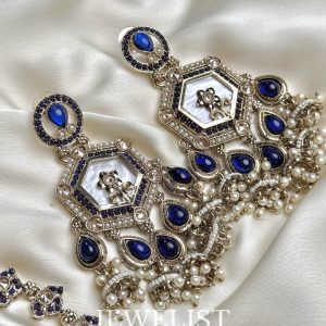 Dangling Reverse AD Jhumka Teeka Set in blue with Pearls by Jewelist.pk