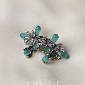 Vibrant Floral Spray Dangles - Artificial Earrings in Aqua by Jewelist.pk