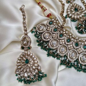 Glorious Izzah Bridal Set in Emerald Green - Artificial Bridal Jewellery Pakistan by Jewelist.pk