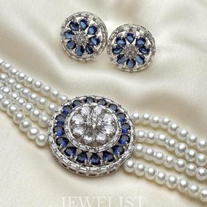 Radiant KIARA Pearl Choker Set in Red and Blue - Artificial Jewellery by Jewelist.pk