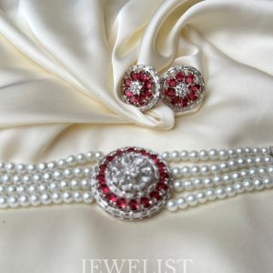 Radiant KIARA Pearl Choker Set in Red and Blue - Artificial Jewellery by Jewelist.pk