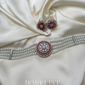 Radiant KIARA Pearl Choker Set in Red and Blue - Artificial Jewellery by Jewelist.pk