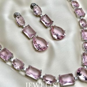 Luminous Rose Quartz Set - Pink Statement Necklace and Matching Earrings by Jewelist.pk - Jewellery Brand