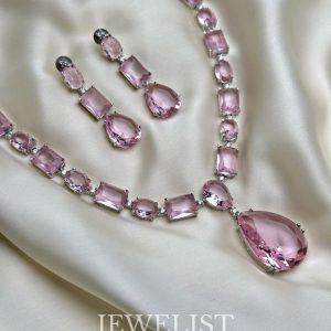Luminous Rose Quartz Set - Pink Statement Necklace and Matching Earrings by Jewelist.pk - Jewellery Brand