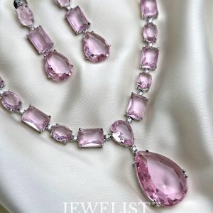 Luminous Rose Quartz Set - Pink Statement Necklace and Matching Earrings by Jewelist.pk - Jewellery Brand