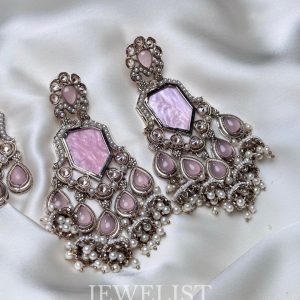 Sky Set Earrings Teeka in Aqua Blue and Pink with Pearls and Stones by Jewelist.pk - Jewellery Brand