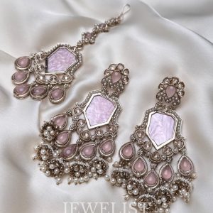 Sky Set Earrings Teeka in Aqua Blue and Pink with Pearls and Stones by Jewelist.pk - Jewellery Brand