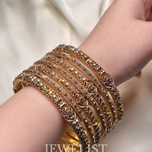 Exquisite Zahra Antique Gold-Plated Bangles - Custom Size Artificial Jewellery by Jewelist.pk