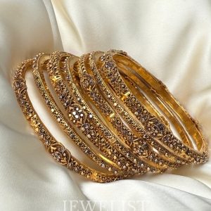 Exquisite Zahra Antique Gold Plated Bangles - Custom Size Artificial Jewellery by Jewelist.pk