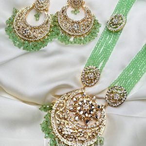 Majestic Zoya Mint Green Hyderabadi Choker Set with Mala - Artificial Hyderabadi Jewellery by Jewelist.pk